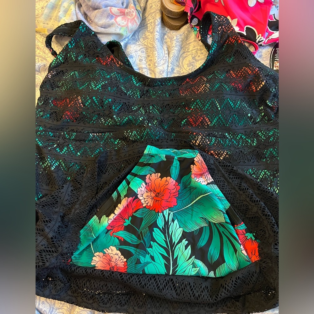 One piece floral with black attached coverup